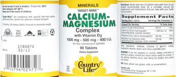 Country Life Target-Mins Calcium-Magnesium Complex With Vitamin D3 - supplement