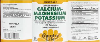 Country Life Target-Mins Calcium-Magnesium Potassium - supplement