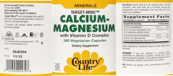 Country Life Target-Mins Calcium-Magnesium With Vitamin D Complex - supplement