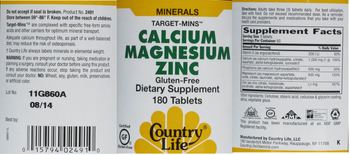 Country Life Target-Mins Calcium Magnesium Zinc - supplement