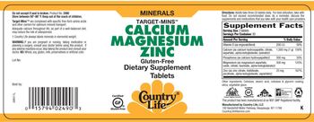 Country Life Target-Mins Calcium Magnesium Zinc - supplement