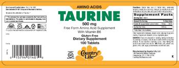 Country Life Taurine 500 mg - supplement