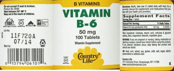 Country Life Vitamin B-6 50 mg - vitamin supplement