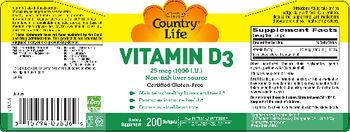 Country Life Vitamin D3 25 mcg (1000 IU) - supplement