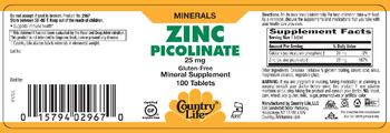 Country Life Zinc Picolinate 25 mg - mineral supplement