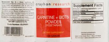 Crayhon Research Carnitine + Biotin Powder (Vegetarian) - supplement