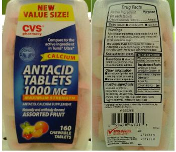 CVS Pharmacy Antacid Tablets 1000 mg Assorted Fruit - antacid calcium supplement