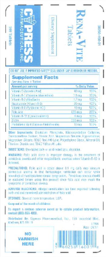 Cypress Pharmaceutical Rena-Vite - supplement