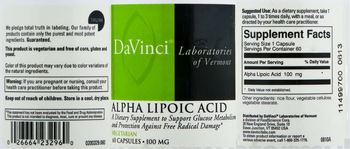 DaVinci Laboratories Of Vermont Alpha Lipoic Acid 100 mg - supplement to support glucose metabolism and protection against free radical damage