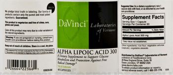 DaVinci Laboratories Of Vermont Alpha Lipoic Acid 300 - supplement to support glucose metabolism and protection against free radical damage