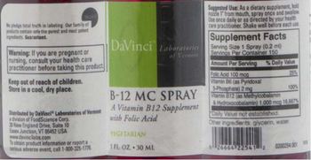 DaVinci Laboratories Of Vermont B-12 MC Spray - a vitamin b12 supplement with folic acid