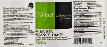 DaVinci Laboratories Of Vermont Behavior Balance-DMG - supplement to support balanced behavior social interactions and to manage stress
