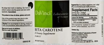 DaVinci Laboratories Of Vermont Beta Carotene - supplement