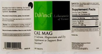 DaVinci Laboratories Of Vermont Cal Mag - a calcium magnesium and d3 supplement to support bone function