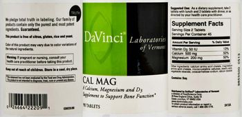DaVinci Laboratories Of Vermont Cal Mag - a calcium magnesium and d3 supplement to support bone function