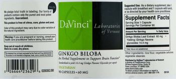 DaVinci Laboratories Of Vermont Ginkgo Biloba - an herbal supplement to support brain function