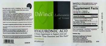DaVinci Laboratories Of Vermont Hyaluronic Acid - supplement to support joint and connective tissue functions and skin health