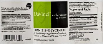 DaVinci Laboratories Of Vermont Iron Bis-Glycinate - an iron supplement containing vitamin c vitamin b12 and folic acid