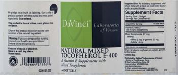 DaVinci Laboratories Of Vermont Natural Mixed Tocopherol E-400 - a vitamin e supplement with mixed tocopherols