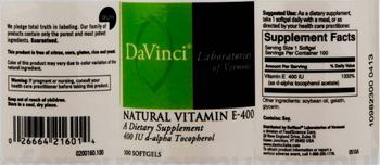 DaVinci Laboratories Of Vermont Natural Vitamin E-400 - supplement