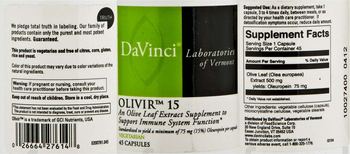 DaVinci Laboratories Of Vermont Olivir 15 - an olive leaf extract supplement to support immune system function