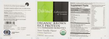 DaVinci Laboratories Of Vermont Organic Brown Rice Protein With Nondairy Probiotics Sweet Vanilla Flavor - supplement