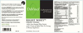 DaVinci Laboratories Of Vermont Right Whey Creamy Vanilla - supplement