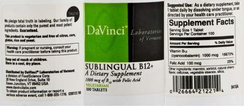 DaVinci Laboratories Of Vermont Sublingual B12+ - supplement