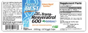 Doctor's Best High Potency Trans-Resveratrol 600 mg - supplement