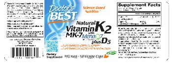 Doctor's Best Natural Vitamin K2 MK-7 with MenaQ7 plus D3 180 mcg - supplement