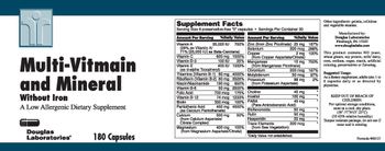 Douglas Laboratories Multi-Vitamin And Mineral Without Iron - a low allergenic supplement