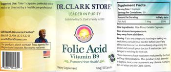 Dr. Clark Store Folic Acid Vitamin B9 1 mg - supplement