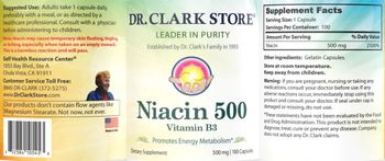 Dr. Clark Store Niacin 500 Vitamin B3 500 mg - supplement