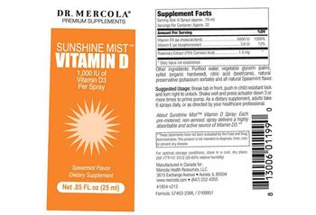 Dr. Mercola Premium Supplements Sunshine Mist Vitamn D Spearmint Flavor - supplement