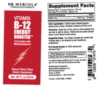 Dr. Mercola Premium Supplements Vitamin B-12 Energy Booster Natural Cherry Flavor - supplement