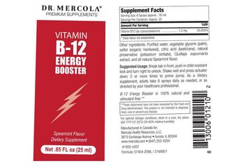 Dr. Mercola Premium Supplements Vitamin B-12 Energy Booster Spearmint Flavor - supplement