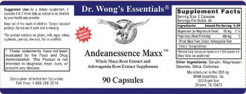 Dr. Wong's Essentials Andeanessence Maxx - whole maca root extract and ashwagandha root extract supplement