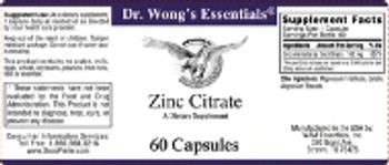 Dr. Wong's Essentials Zinc Citrate - supplement