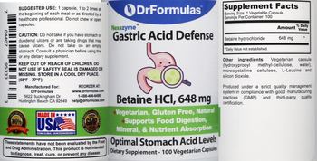 DrFormulas Gastric Acid Defense Betaine HCl, 648 mg - supplement