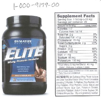 Dymatize Nutrition Elite Whey Protein Isolate Rich Chocolate - supplement