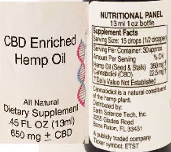 Earth Science Tech CBD Enriched Hemp Oil - all natural supplement