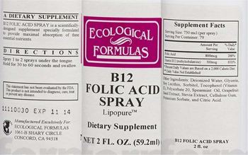 Ecological Formulas B12 Folic Acid Spray Lipopure - supplement