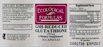 Ecological Formulas GSH-Reduced Glutathione 150 mg - supplement