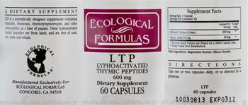 Ecological Formulas LTP Lyphoactivated Thymic Peptides 600 mg - supplement