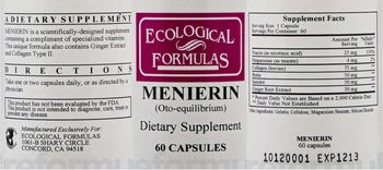 Ecological Formulas Menierin (Oto-equilibrium) - supplement