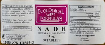 Ecological Formulas N A D H 5 mg - supplement