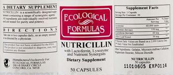 Ecological Formulas Nutricillin With Lactoferrin, Lysozyme And Nutrient Synergists - supplement