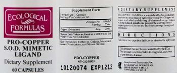 Ecological Formulas Pro-Copper S.O.D. Mimetic Ligand - supplement