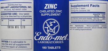 Endo-Met Laboratories Zinc - chelated zinc supplement