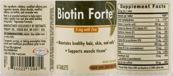 Enzymatic Therapy Biotin Forte 3 mg with Zinc - supplement